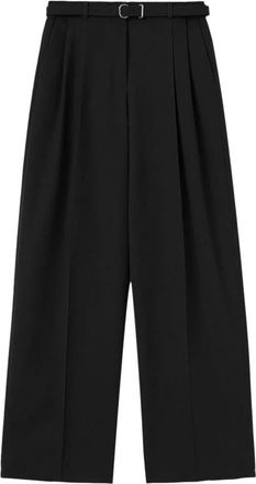 Jil Sander Broeken, Dames, Zwart, M, Polyester, Geplooide Broek met Wijde Pijpen