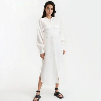 La Redoute Collections Lange rechte jurk van linnen, lange mouwen