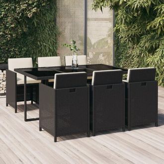 vidaXL Set De Comedor De Jard&iacute;n 7 Pzas Y Cojines Rat&aacute;n Sint&eacute;tico Negro Vidaxl
