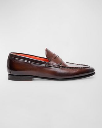 Santoni Men & apos;s Door Burnished Leather Penny Loafers