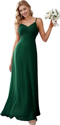 Ever-pretty Womens Spaghetti Straps V-Neck A-Line Chiffon Empire Waist Backless Maxi Bridesmaid Dress Dark Green 14UK