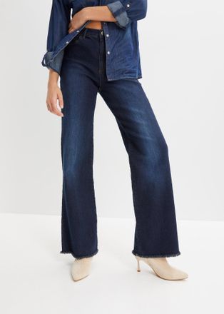 Bonprix Weite Jeans BONPRIX Wide-Leg-Jeans, High Waist, Damen, Gr. 38, N-Gr, blau (nachtblau denim), Obermaterial: 82% Baumwolle, 17% Polyester, 1% Elasthan, 