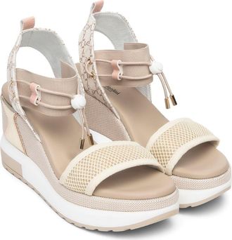 Nero Giardini Bungee Platform Wedge Sandal in Beige /Gold at Nordstrom, Size 10Us