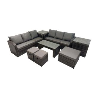 Fimous 3 Seater Sofa Coffee Table with 3 Footstools 2 Side Tables Dark Grey