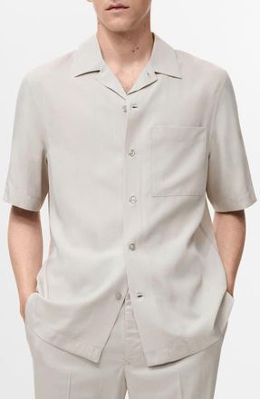 Mango Regular Fit Short Sleeve Tencel Lyocell Button-Up Shirt in Ice Grey at Nordstrom, Size X-Small