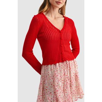 All in Favor Crop Knit Cardigan in Red at Nordstrom, Size X-Large
