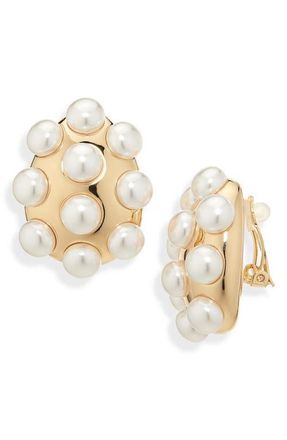 Carolina Herrera Faux Pearl Studded Stud Earrings in Pearl/Gold at Nordstrom