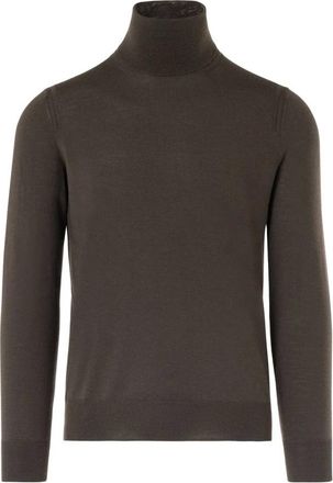 Paolo Pecora Hoge Hals Bruine Wollen Coltrui - Heren - Coltruien - Bruin - 2XL - Wol - Truien & Vesten