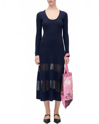 Stine Goya Scoopneck Fitted Long Sleeve Dress In Navy