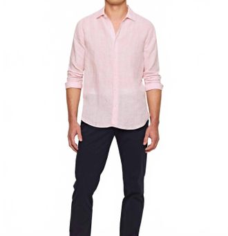 Orlebar Brown Giles Linen Long Sleeve Shirt In Pale Pink/ White