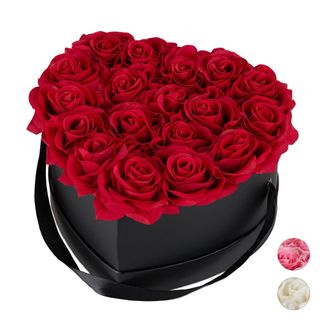 Relaxdays Box Di Rose A Forma Di Cuore, 18 Rose, Nero, Resistente 10 Anni, Idea Regalo, Box Decorativo, Rossi - Relaxdays