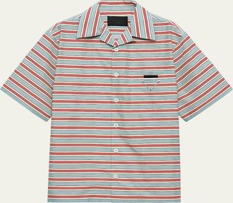 Prada Mens Cotton and Silk Stripe Short-Sleeve Shirt