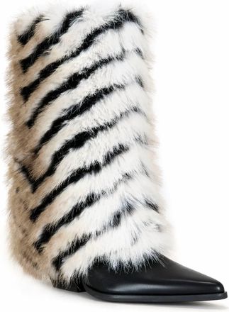Azalea Wang Womens Jonette Faux Fur Bootie In Blackmulti