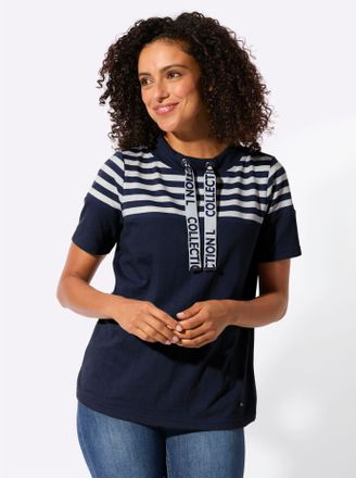 Casual Looks Sweatshirt CASUAL LOOKS, Damen, Gr. 36, marine, ecru, 50% Baumwolle, 50% Polyester, gemustert, gestreift, mehrfarbig, Sweatshirts Sweatshirt