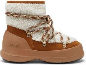 Moon Boot Luna Water Repellent Genuine Shearling Boot in Whisky/Off White at Nordstrom Rack, Size 35