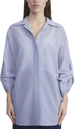 Lafayette 148 New York Covered Placket Crop Sleeve Silk-Blend Blouse