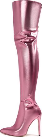 Generic Pink,6.5 UK,Womens Thigh High Boots Back Zipper Pointy Toe Stiletto Heels Colorful Patent Leather PU Fashion Long Boot Party Dress Shoes