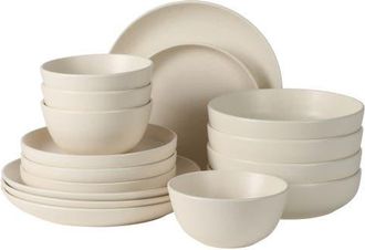 Gibson Home Leeds Court 16-Piece Speckle Reactive Glaze Stoneware Dinnerware Set in Beige at Nordstrom