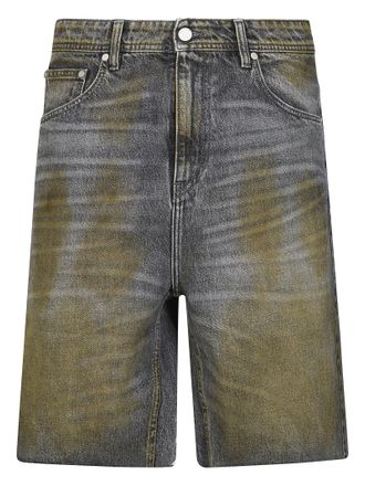 44 Label Group Washed Denim Muted Text Shorts