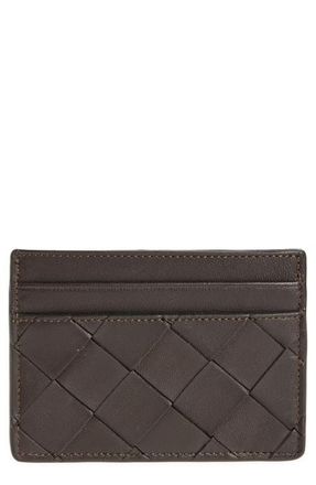 Nordstrom Woven Leather Card Case in Brown Coffee at Nordstrom