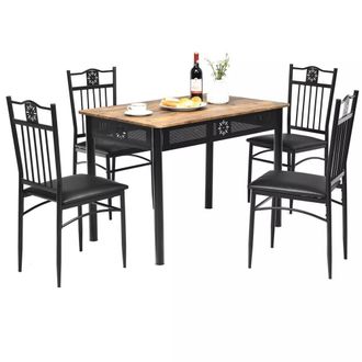 Costway Costway 5PCS Dining Table & Chair Set Breakfast Bar Kitchen Furniture with Padded Seat in Black