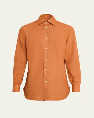 Kiton Mens Linen Blend Shadow-Check Sport Shirt