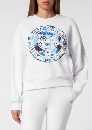 Plein Sport Felpa girocollo in jersey con spalle scese e logo a contrasto