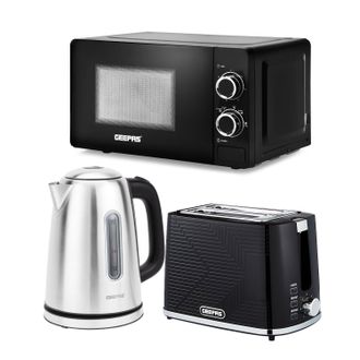 Geepas 1.7L Kettle 2 Slice Toaster & Microwave Set in Black