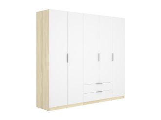 Vente-Unique Armario 5 puertas 2 cajones - An. 228cm - Blanco y natural claro - KALONY