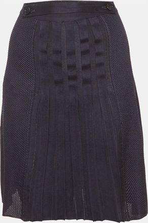 Ferragamo Navy Blue Stretch Knit Pleated Mini Skirt