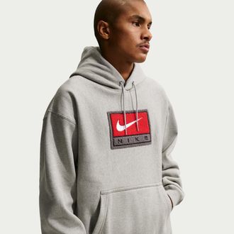 Nike Mens Solo Swoosh Fleece Pullover Hoodie in Grey | IF1258-063
