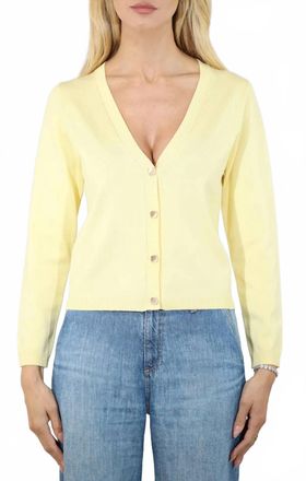 Metric Knits V Neck Long Sleeve Crop Cardigan With Square Buttons In Cool Lemon
