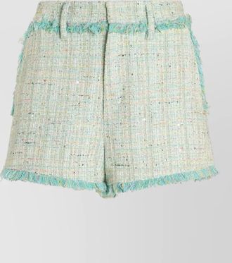 Genny jacquard tweed shorts pearl detail pockets belt