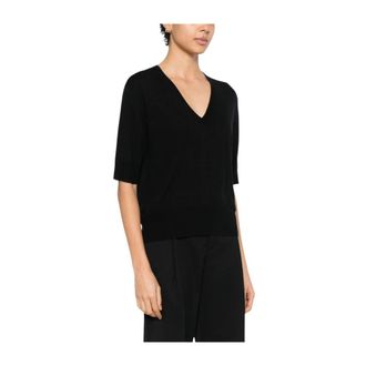 Soft Goat V-neck Knitwear, female, Black, Size: XS V-neck Short-Sleeve T-shirt