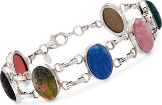 Ross-Simons Multi-Stone Scarab Bracelet in Sterling Silver