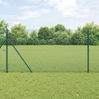 Berkfield Home Metal Fence Post Set Set of 2 Green Metal, PVC Coating 25 x 1 m