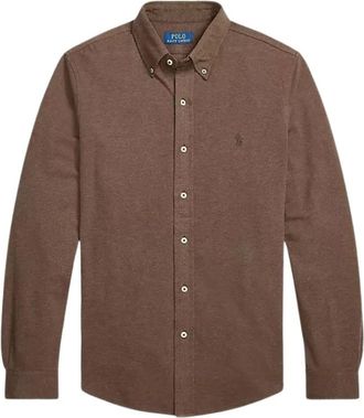 Polo Ralph Lauren Overhemden, Heren, Bruin, M, Katoen, Gecustomde Pasvorm Katoenen Overhemd