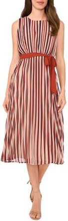 Halogen Brandy Stripe Pleated Dress in Burnt Henna at Nordstrom Rack, Size Xx-Large
