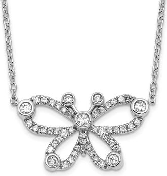 Diamond2Deal 14K White Gold 1/4 Ct Lab Grown Diamond Butterfly Pendant Necklace 18 Clarity VS, Color G-H