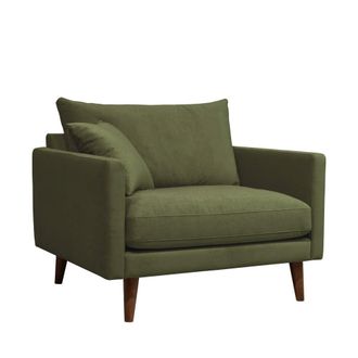 DRAWER Sill&oacute;n XL de terciopelo con patas de madera oscura - Verde oliva