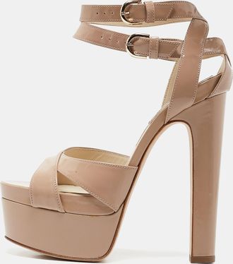 Brian Atwood Beige Patent Leather Carmen Platform Sandals