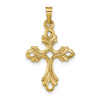 Diamond2Deal 14k Yellow Gold Polished Fleur De Lis Cross Pendant