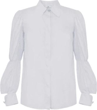 Elisabetta Franchi Overhemden, Dames, Blauw, L, Katoen, Katoenen mousseline blouse