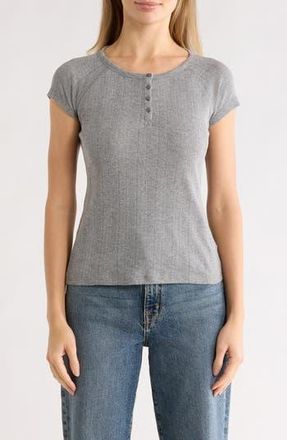 Lucky Brand Pointelle Cap Sleeve Cotton Blend Henley in Medium Heather Grey at Nordstrom Rack, Size X-Small