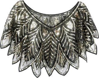 Generic Womens 1920s Great Gatsby Flapper Cape Shawl Retro Evening Shawl Sequined Evening Wrap Elegant Dress Cover Lightweight Cloak Stylish Cardigan Wrap