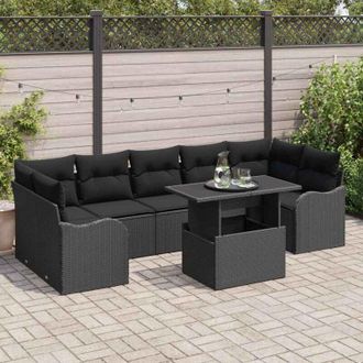 vidaXL Conjunto De Sof&aacute; De Jard&iacute;n Manual 8 Pcs Negro 100 X 55 X 73 Cm Vidaxl