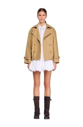 Sandro Short oversized trench coat in Beige at Nordstrom, Size 40 Eu