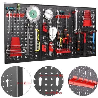 OEM Organizador De Herramientas De Pared, Juego De 17 Ganchos, Soluci&oacute;n De Almacenamiento Vers&aacute;til, Negro Y Rojo