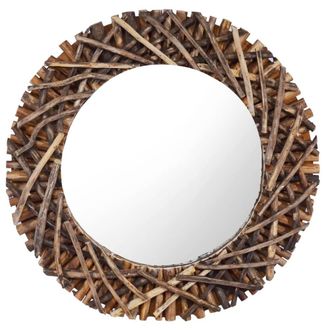 Berkfield Home Wall Mirror 60 cm Teak Round in Brown