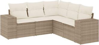 vidaXL Juego De Sof&aacute;s Jard&iacute;n Con Cojines 5 Pzas Rat&aacute;n Sint&eacute;tico Beige Vidaxl